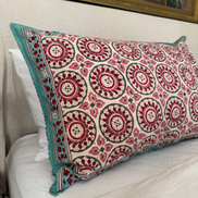 Hand block-printed pillowcase pair in iona pink print, 100% cotton