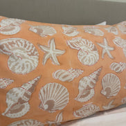 Hand block-printed pillowcase pair in ochre seashell print, 100% cotton