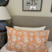 Hand block-printed pillowcase pair in ochre seashell print, 100% cotton