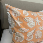 Hand block-printed pillowcase pair in ochre seashell print, 100% cotton