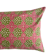 Hand block-printed pillowcase pair in pink & green print, 100% cotton