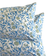 Hand block-printed pillowcase pair in white parrot & strawberry print, 100% cotton