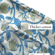Hand block-printed pillowcase pair in white parrot & strawberry print, 100% cotton
