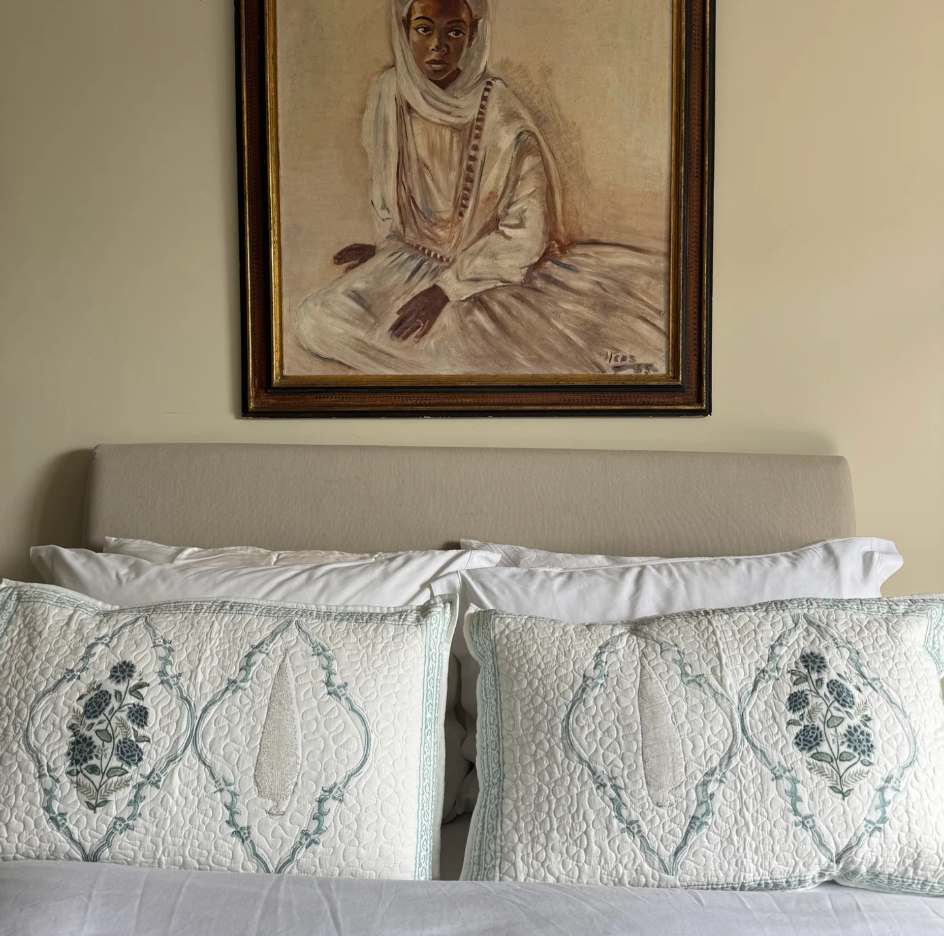 Hand block-printed quilted cushion/pillowcase , 100% cotton