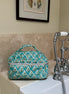 Hand block-printed vanity bag in green tree print, 100% cotton