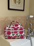 Hand block-printed vanity bag in pink dahlia print, 100% cotton