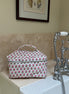 Hand block-printed vanity bag in pink & white Provençal print, 100% cotton