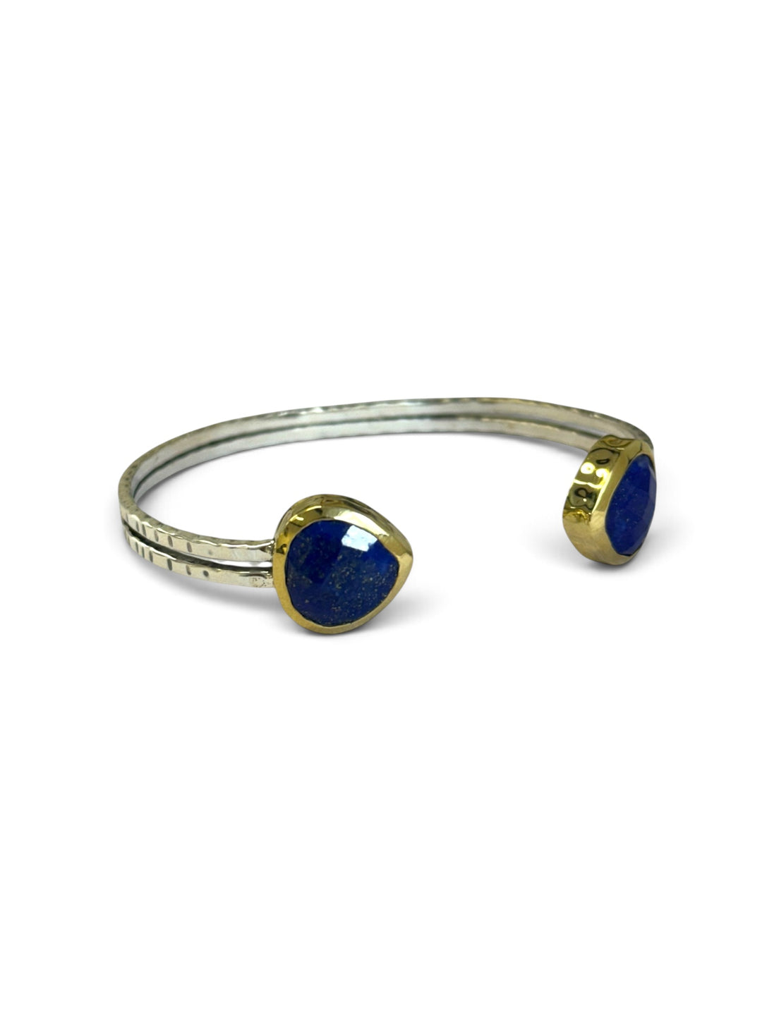 Lapis lazuli adjustable bangle set in 925 silver and brass
