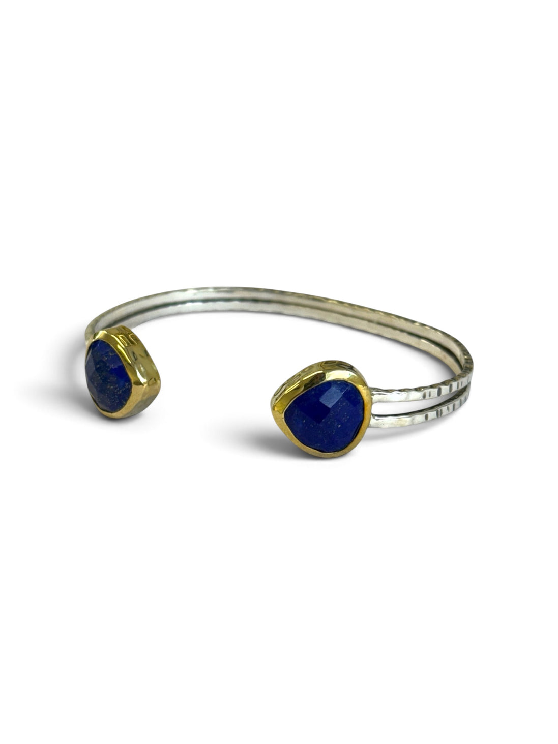 Lapis lazuli adjustable bangle set in 925 silver and brass