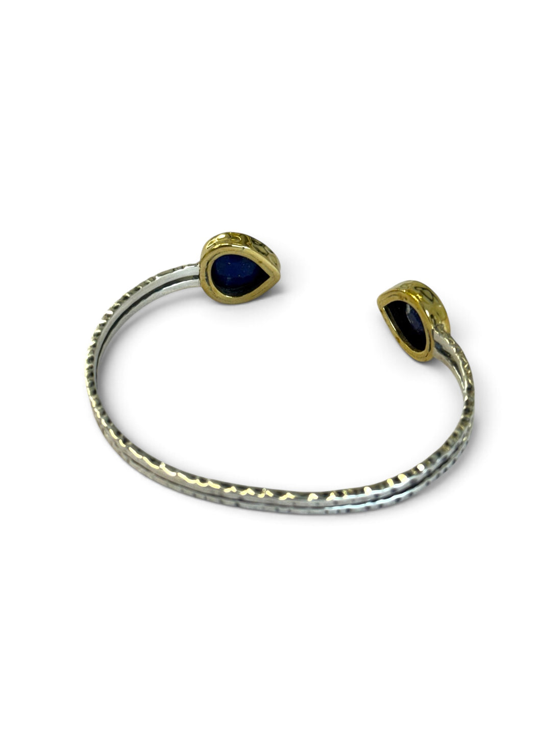 Lapis lazuli adjustable bangle set in 925 silver and brass