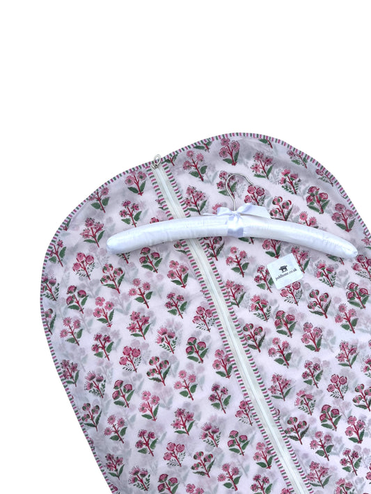 block print dress garment bag