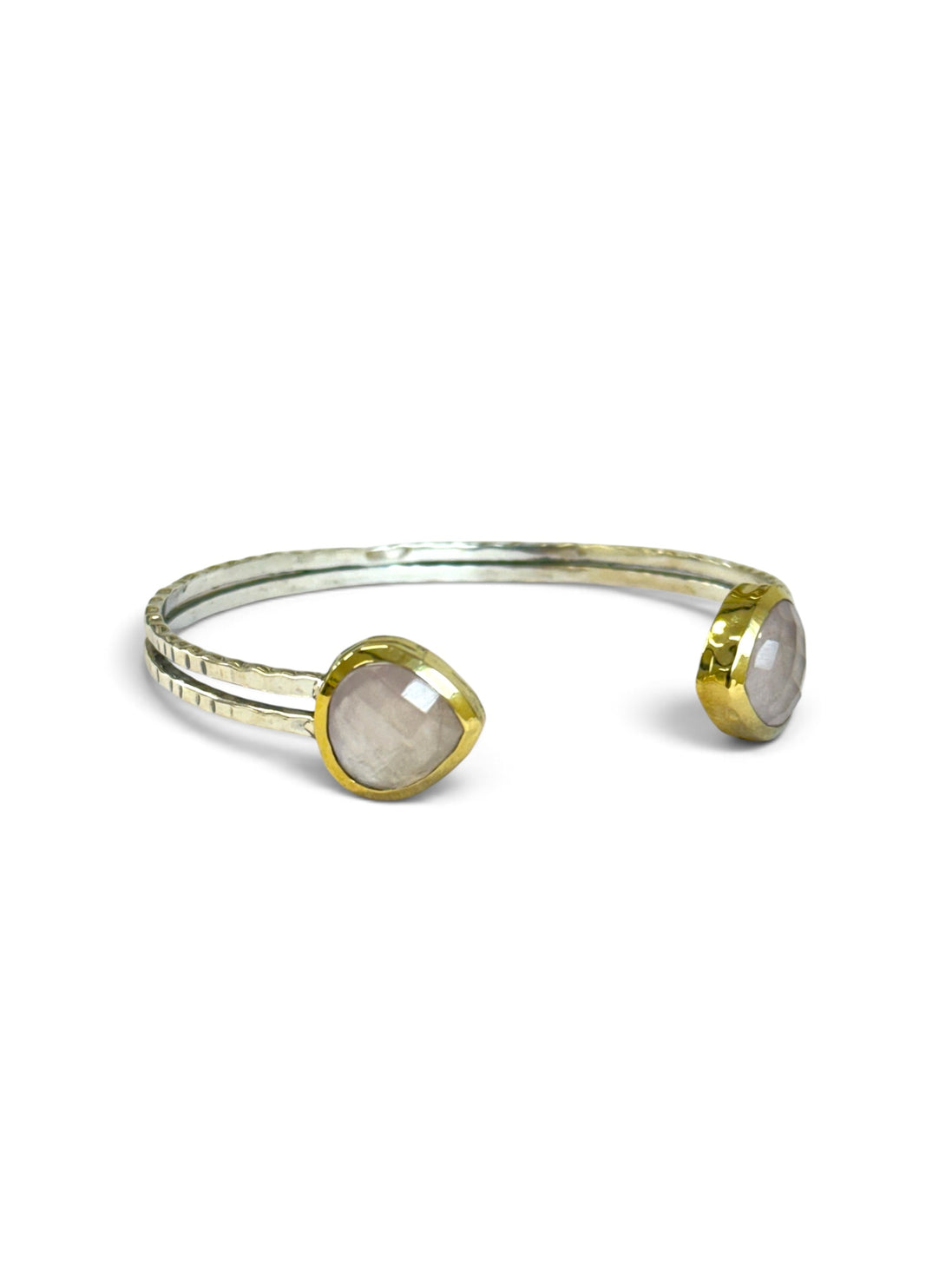 Rose quartz adjustable bangle set in 925 silver and brass
