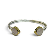 Rose quartz adjustable bangle set in 925 silver and brass