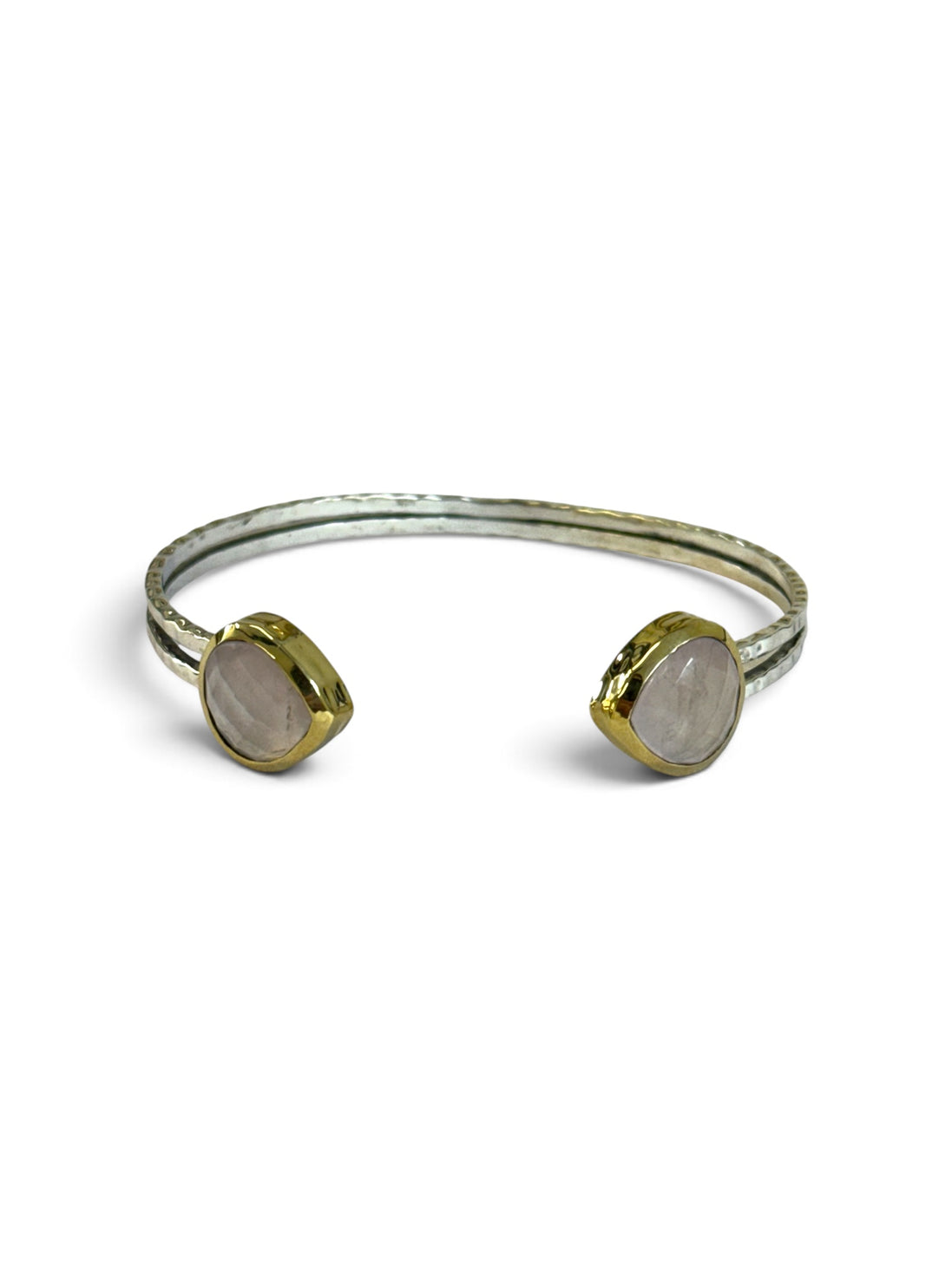 Rose quartz adjustable bangle set in 925 silver and brass