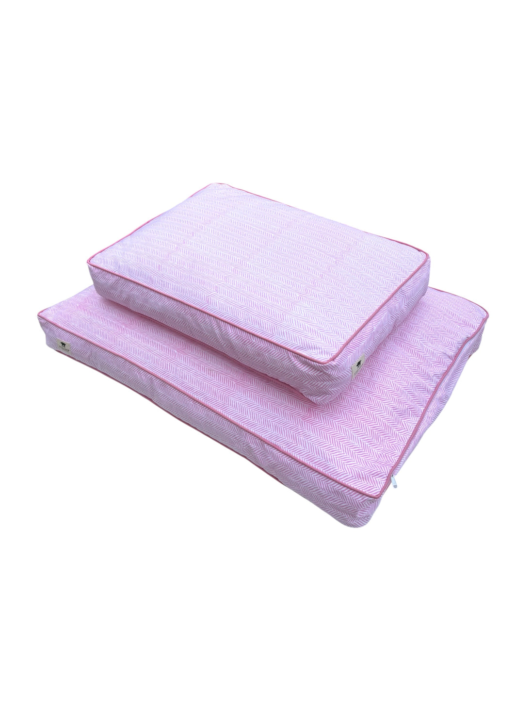 'Pink Herringbone' Hand Block Printed Washable Dog Bed stack